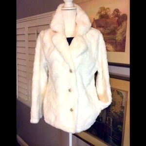 White Faux Fur Hip length Jacket Sz. M
